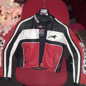 Alpinestars Leather Motorcycle Jacket Red White